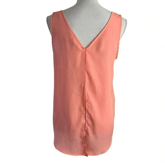 BCBGeneration Peach Blouse Small Sheer Hi Low Cutout Neckline Flowy Sleeveless - Picture 3 of 8